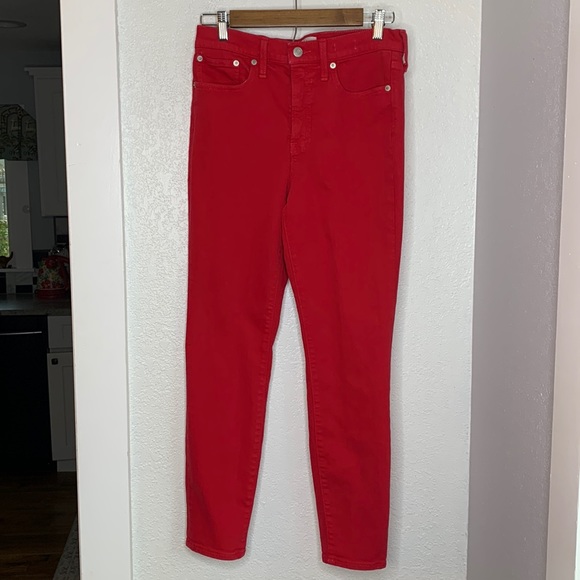 J. Crew red denim jeans high rise toothpick skinny